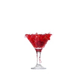 Water with red currants isolated on white