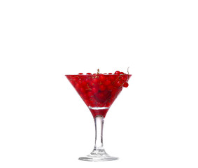 Water with red currants isolated on white