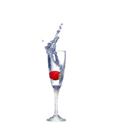 Strawberry splash in a cocktail glass on white
