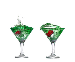  collage green cocktail with  isolated on white background