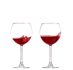 collage Wine collection - Splashing red wine in a glass. Isolated on white background