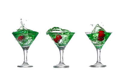  collage green cocktail with  isolated on white background