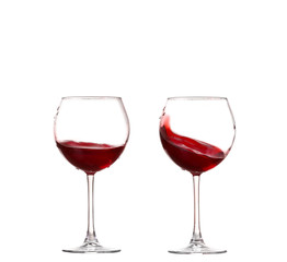 collage Wine collection - Splashing red wine in a glass. Isolated on white background