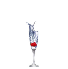 Strawberry splash in a cocktail glass on white