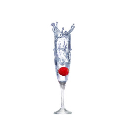 Strawberry splash in a cocktail glass on white
