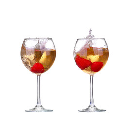 collage  Wine collection - White wine in a glass. Isolated on white background