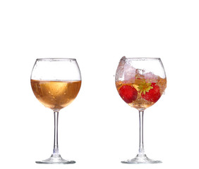 collage  Wine collection - White wine in a glass. Isolated on white background