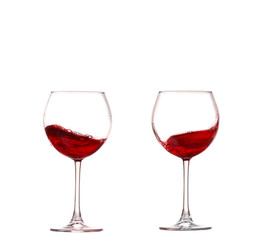 collage Wine collection - Splashing red wine in a glass. Isolated on white background