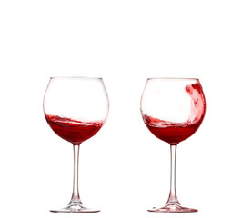 collage Wine collection - Splashing red wine in a glass. Isolated on white background