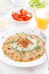 healthy breakfast - omelette with carrots, tomatoes 