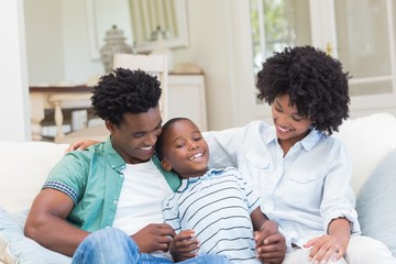 Happy family on the couch