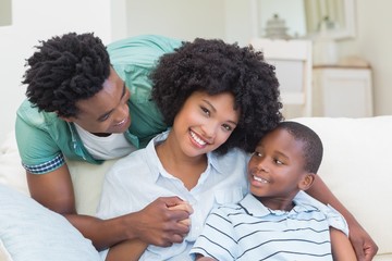 Happy family on the couch