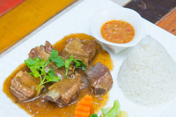 ribs pork with sweet sauce and rice