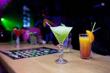 Exotic cocktails on the  bar counter
