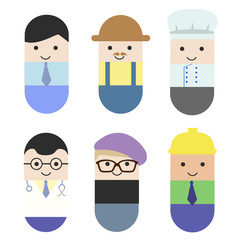 Set of flat colorful vector occupation people, capsule design.