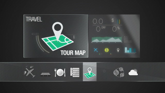 Tour map icon for travel contents.Digital display application.(included Alpha)