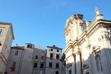 Houses and Cathedral portal in Dubrovnik