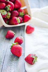 fresh strawberries in a box, raw food, summer berries, selective