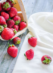 fresh strawberries in a box, raw food, summer berries, selective