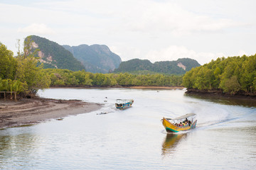 travel in Phang nga bay with long tail boat