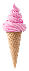 Strawberry ice cream wafer cone isolated