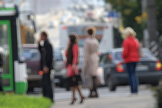 background blur city cars people road