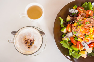 coffee and mixed salad