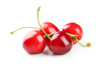 Ripe cherries isolated on white