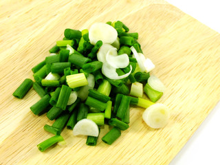green spring onions cutting
