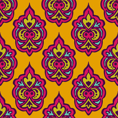 Damask vector festive yellow abstract seamless pattern