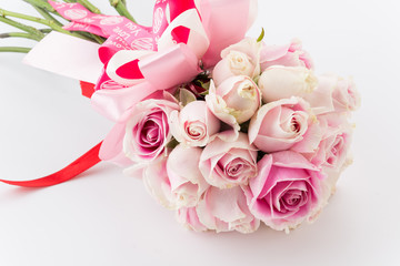 white and pink rose bouquet on white background