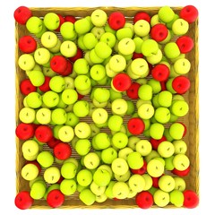 Wicker basket full of apples isolated on white