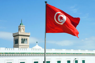 Tunisia, Tunis, Town Hall square, the Tunisian flag