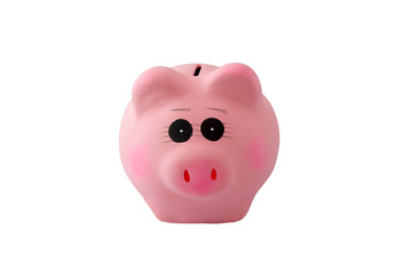 pink piggy bank isolated on white background, have clipping path comfortable to use.