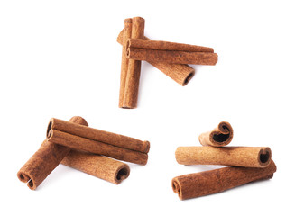 Pile of cinnamon sticks isolated
