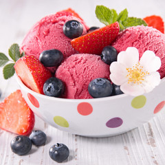 ice cream in bowl with blueberry