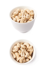Bowl filled with cashew nuts isolated