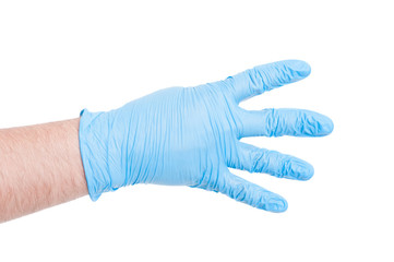 Doctor hand with glove showing number four