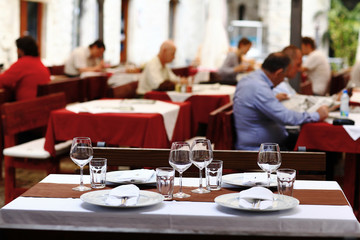 Restaurant table setting glasses background