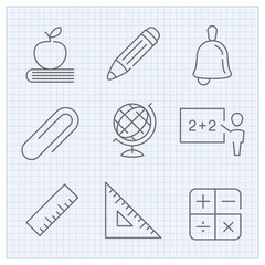 Back to school theme vector thin line icons