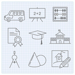 Back to school theme vector thin line icons