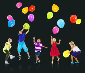 Multiethnic Children Balloon Happiness Friendship Concept