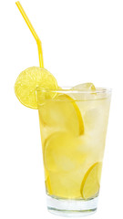 Lemonade with lime and ice cubes