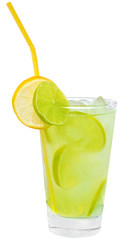 Lemonade with lime and ice cubes
