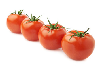 Four tomatoes in a line isolated