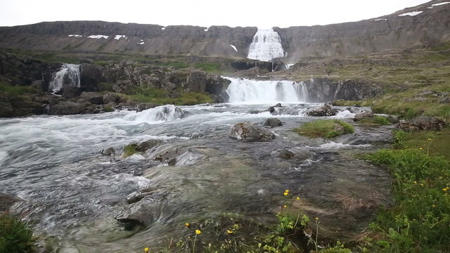 Dynjandi is a series of waterfalls located in the Westfjords, Iceland. The waterfalls have a cumulative height of 100 metres.