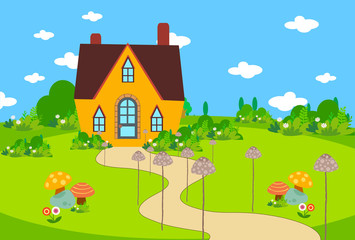 Obraz na płótnie Canvas cute house bacground with mushroom