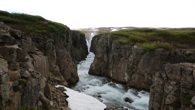 A waterfall and ravine in the Westfjords, Iceland.