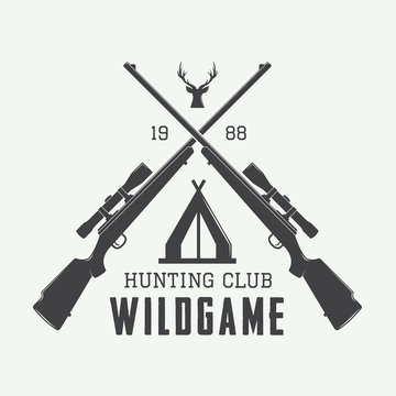 Vintage hunting label, logo or badge and design elements. Vector illustration