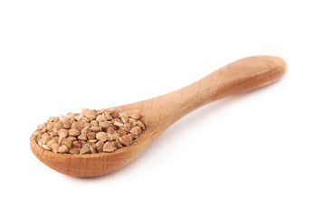 Full spoon of buckwheat isolated